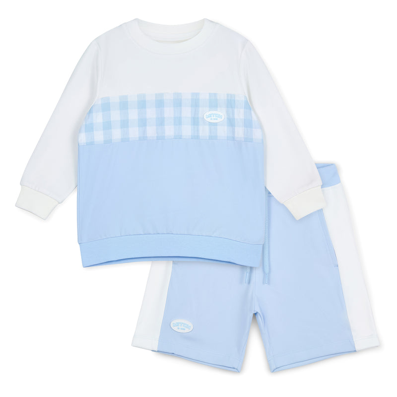 SS25 Mitch & Son FINLEY Blue & White Gingham Sweatshirt Shorts Set