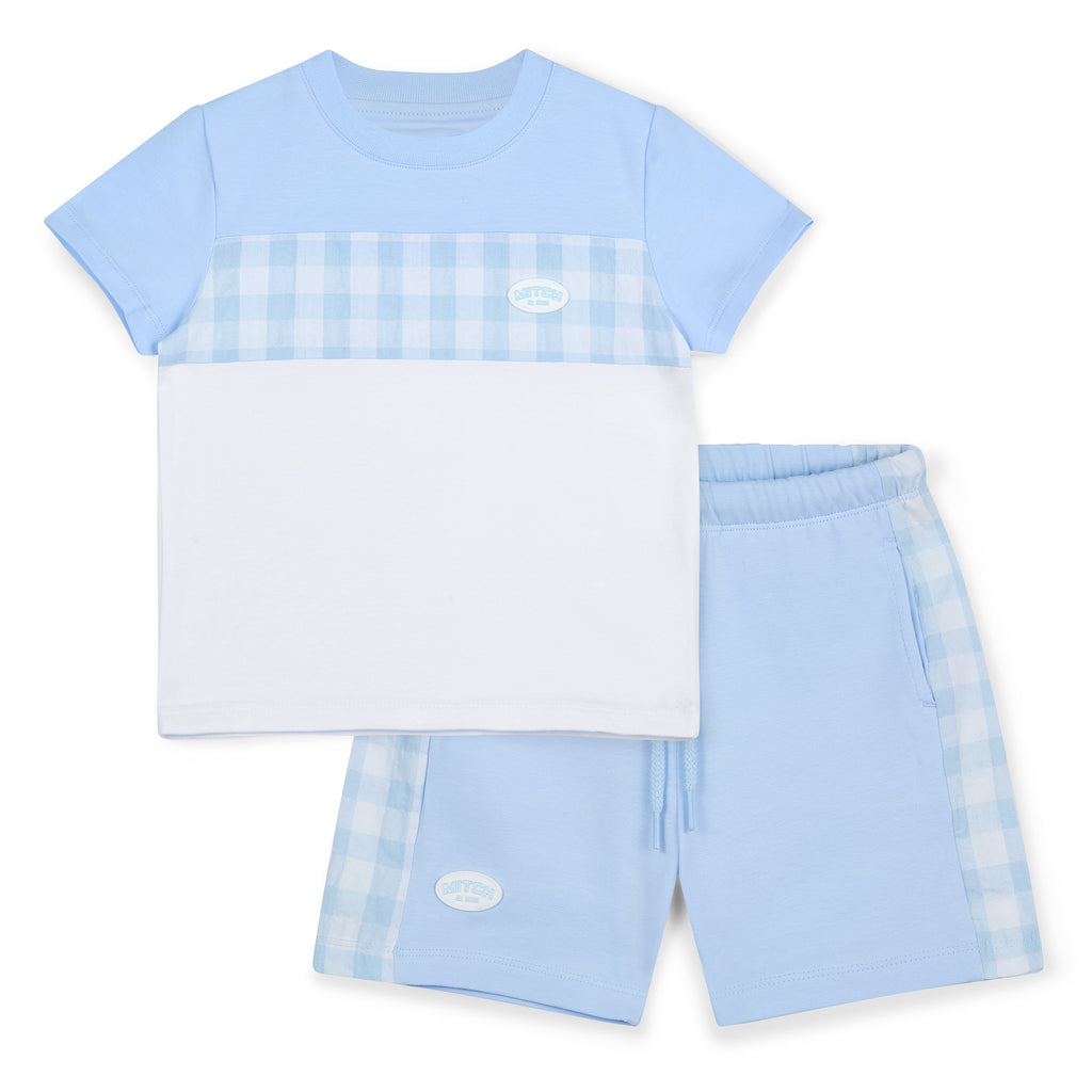 SS25 Mitch & Son FRANCISCO Blue & White Gingham Soft Shorts Set