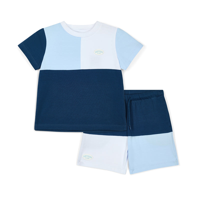 SS25 Mitch & Son FINNEGAN Blue & White Cut & Sew Soft Shorts Set