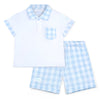 SS25 Mitch & Son FABIAN Blue & White Gingham Polo Pocket Shorts Set