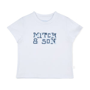 SS25 Mitch & Son FRANK & FALLON Blue & White Logo Striped T-Shirt & Swim Shorts Set