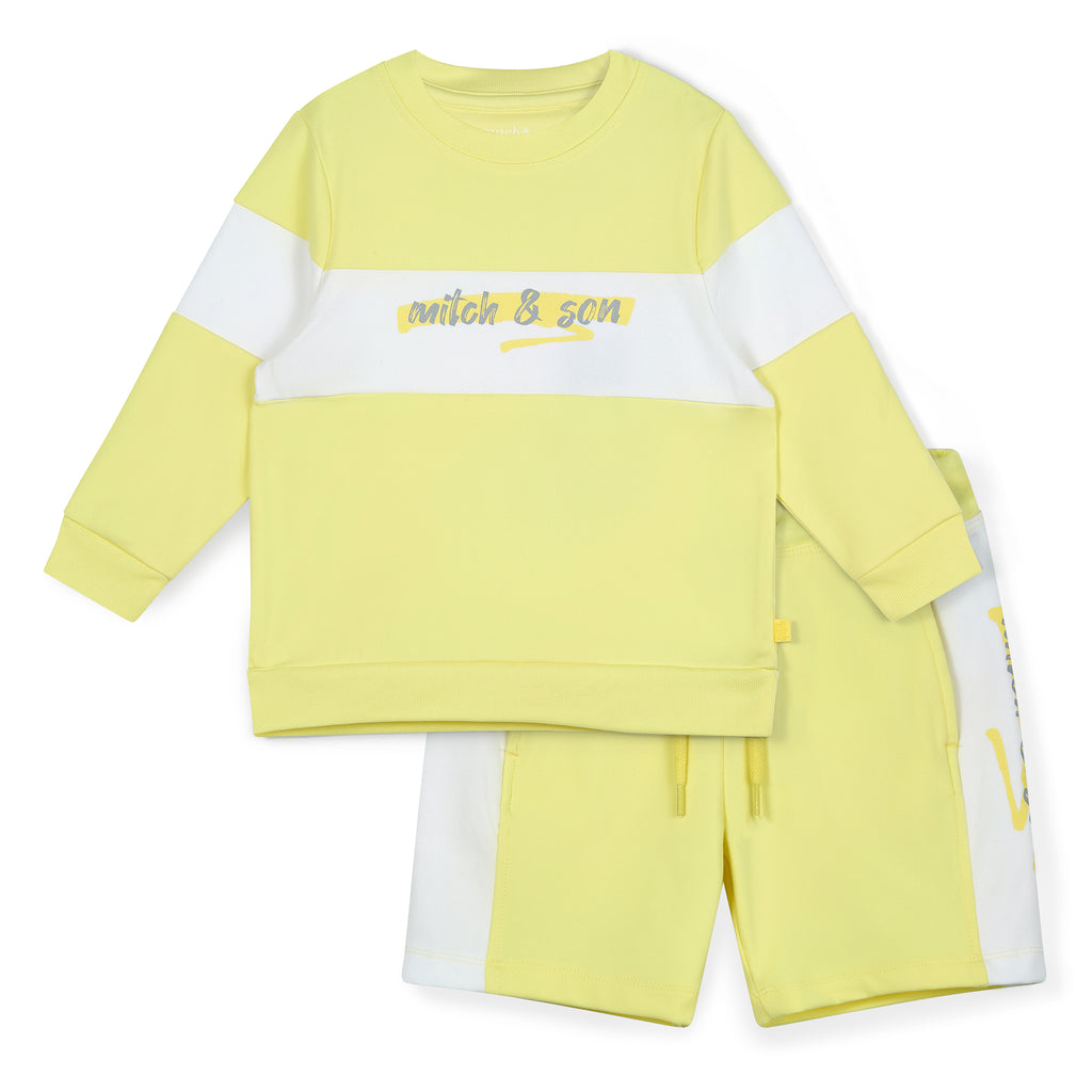 SS25 Mitch & Son GARY Yellow & White Panel Logo Sweatshirt Shorts Set