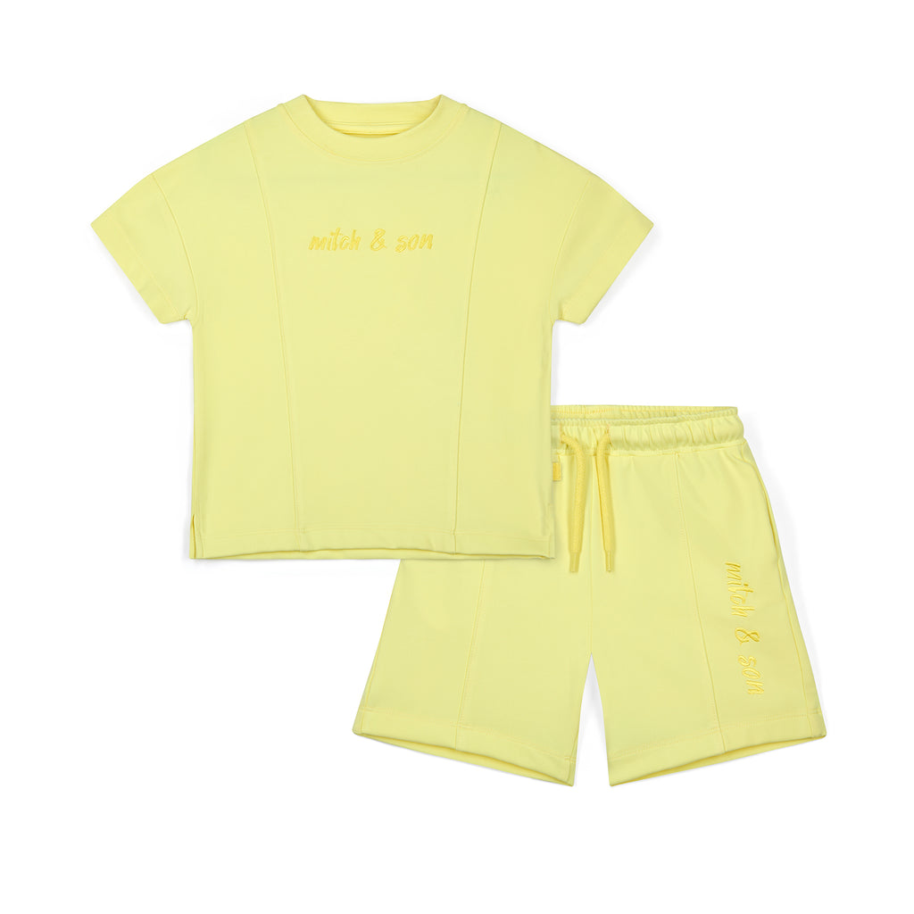 SS25 Mitch & Son GRIFFIN Yellow Pin Tuck Sweat Shorts Set