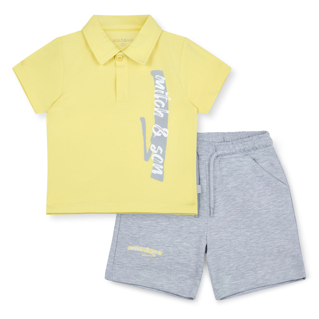 SS25 Mitch & Son GAEL Yellow & Grey Logo Polo Shorts Set