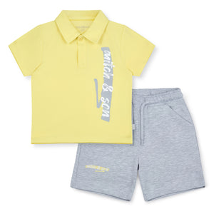 SS25 Mitch & Son GAEL Yellow & Grey Logo Polo Shorts Set