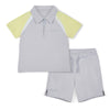 SS25 Mitch & Son GUNNER Grey & Yellow Poly Polo Shorts Set