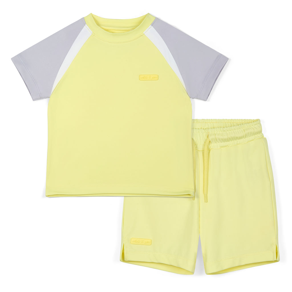 SS25 Mitch & Son GREGORY Yellow & Grey Poly Soft Shorts Set