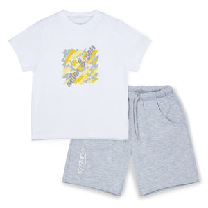 SS25 Mitch & Son GINO White Grey & Yellow Square Logo Soft Shorts Set