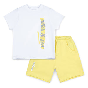 SS25 Mitch & Son GARRISON White & Yellow Logo Soft Shorts Set