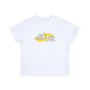 SS25 Mitch & Son GLENN & GIANCARLO White Yellow & Grey Logo Doodle Print T-Shirt & Swim Shorts Set