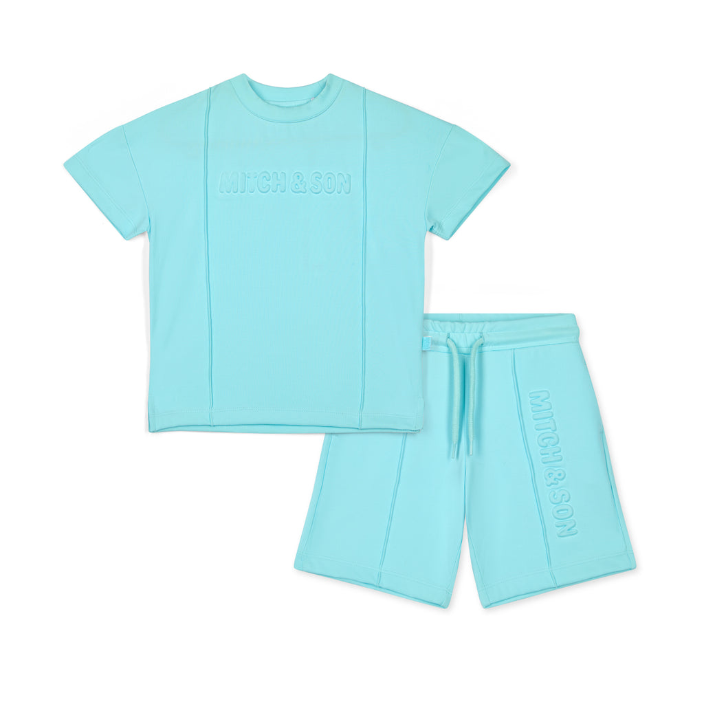 SS25 Mitch & Son Junior HARPER Turquoise Drop Shoulder Pin Tuck Shorts Set