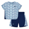 SS25 Mitch & Son Junior HECTOR White & Navy Blue Space Dye Poly Shorts Set