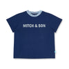 SS25 Mitch & Son Junior HAROLD & HUGO Navy Blue & White Space Dye Logo T-Shirt & Swim Shorts Set