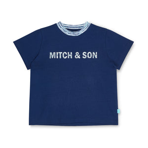 SS25 Mitch & Son Junior HAROLD & HUGO Navy Blue & White Space Dye Logo T-Shirt & Swim Shorts Set