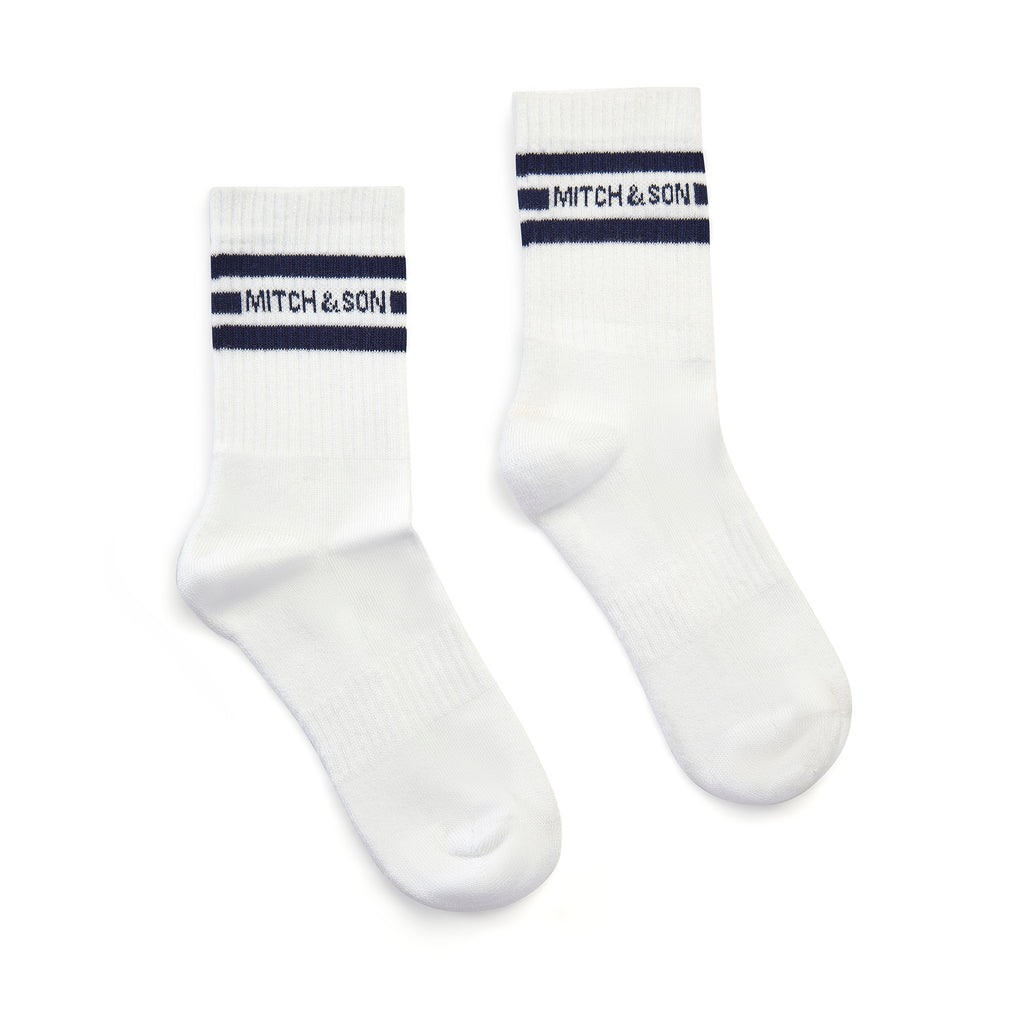 SS25 Mitch & Son Junior HARLEM Navy Blue & White Logo Sports Socks