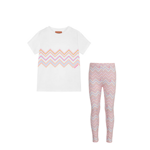 SS25 Missoni White Multicoloured Zig Zag Logo Leggings Set