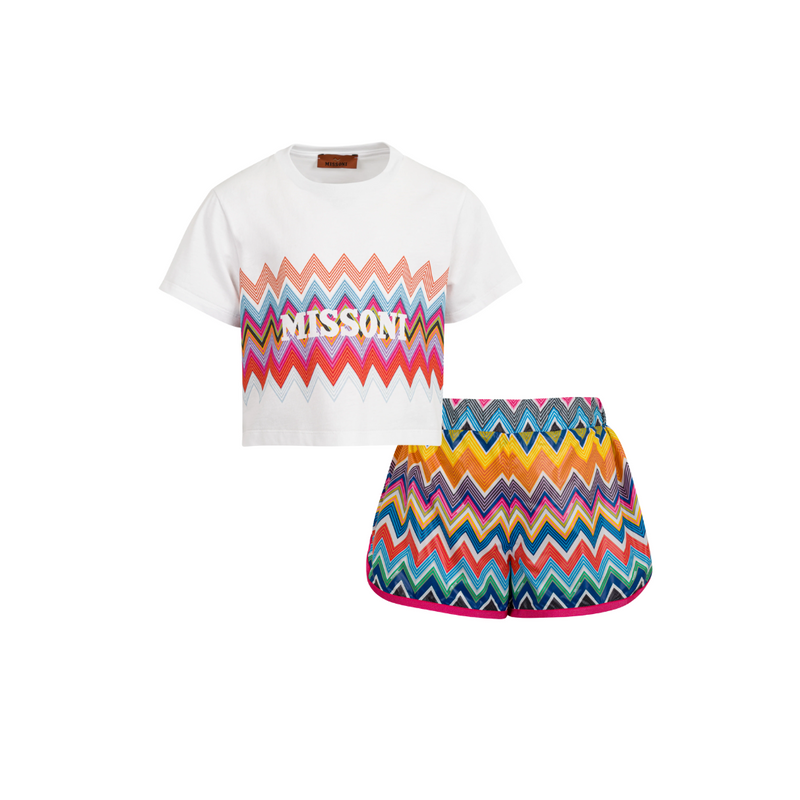 SS25 Missoni White Multicoloured Zig Zag Logo Shorts Set