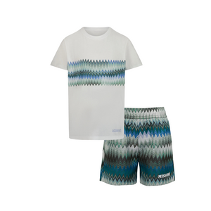 SS25 Missoni White & Green Zig Zag Logo Swim Shorts Set