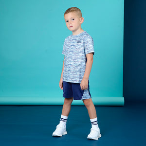 SS25 Mitch & Son Junior HECTOR White & Navy Blue Space Dye Poly Shorts Set