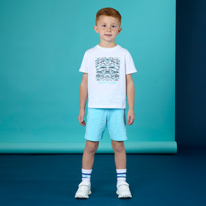 SS25 Mitch & Son Junior HENDRICK White & Turquoise Space Dye Soft Shorts Set