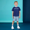 SS25 Mitch & Son Junior HAROLD & HUGO Navy Blue & White Space Dye Logo T-Shirt & Swim Shorts Set