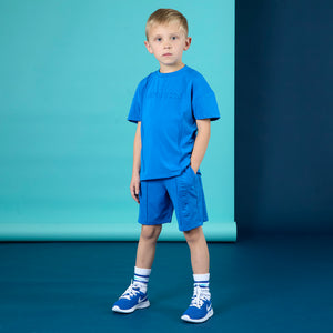 SS25 Mitch & Son Junior HARPER Blue Drop Shoulder Pin Tuck Shorts Set