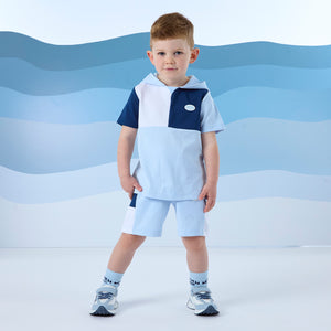 SS25 Mitch & Son FINN Blue & White Cut & Sew Hooded Shorts Set