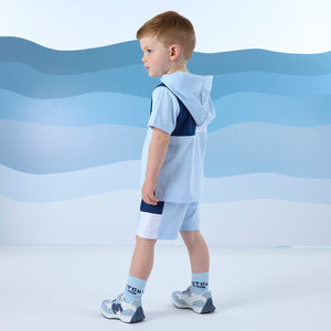 SS25 Mitch & Son FINN Blue & White Cut & Sew Hooded Shorts Set