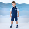 SS25 Mitch & Son FLYNN Blue Poly Striped Polo Shorts Set