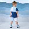 SS25 Mitch & Son FINNEGAN Blue & White Cut & Sew Soft Shorts Set