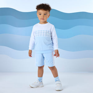 SS25 Mitch & Son FINLEY Blue & White Gingham Sweatshirt Shorts Set