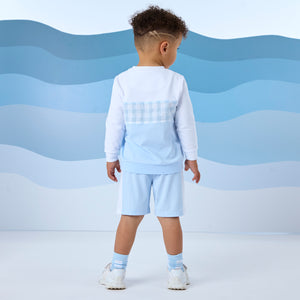 SS25 Mitch & Son FINLEY Blue & White Gingham Sweatshirt Shorts Set