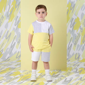 SS25 Mitch & Son GRAY Yellow Grey & White Cut & Sew Soft Shorts Set