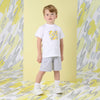 SS25 Mitch & Son GINO White Grey & Yellow Square Logo Soft Shorts Set