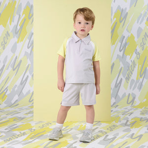 SS25 Mitch & Son GUNNER Grey & Yellow Poly Polo Shorts Set