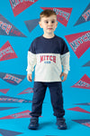 AW24 Mitch & Son BRUCE & BRADLEY Navy Blue & White Logo Colour Block Jumper & Cargo Trouser Set