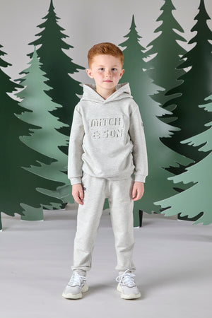 AW24 Mitch & Son Junior CHASE Light Grey Embossed Logo Hoody Tracksuit