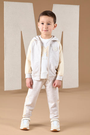 AW24 Mitch & Son ALBIE & ASHER Beige Logo Zipper Three Piece Hoody Tracksuit