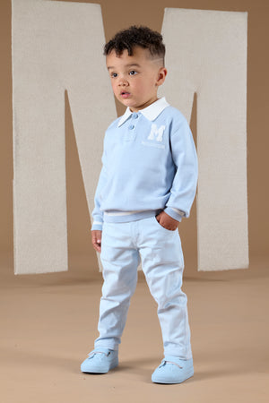 AW24 Mitch & Son ANDRE & ARDEN Pale Blue Knitted Polo Top & Twill Trouser Set