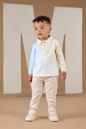 AW24 Mitch & Son APOLO & ARDEN Beige Cut N Sew Polo Top & Twill Trouser Set