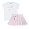 SS25 ADee CORA White & Pink Bow Logo Skort Set