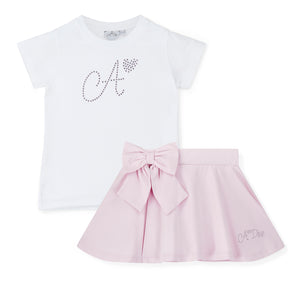 SS25 ADee CORA White & Pink Bow Logo Skort Set