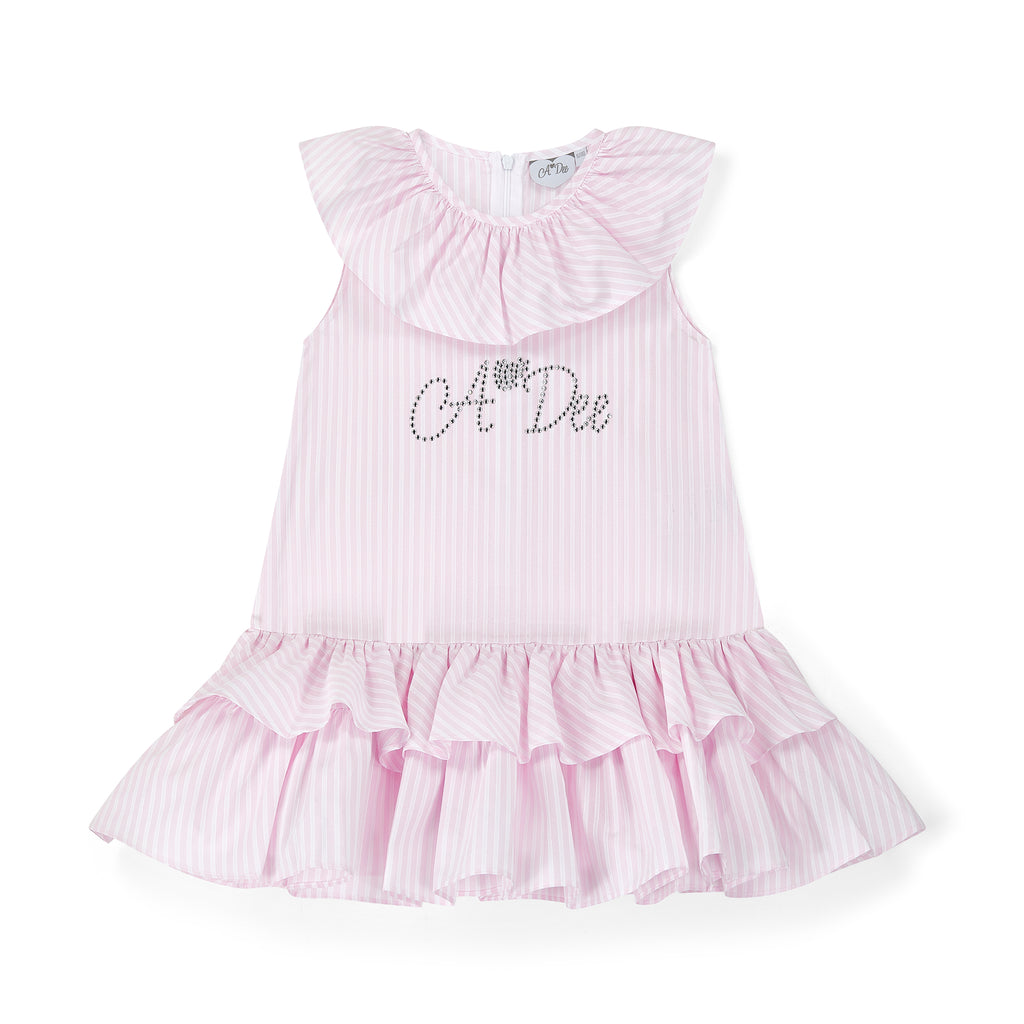 SS25 ADee CELESTE Pink & White Striped Frill Collar Dress