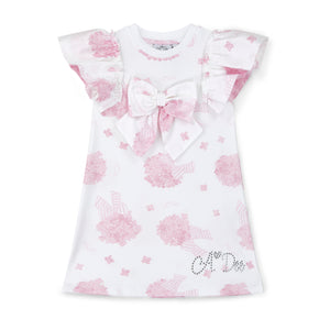 SS25 ADee CALI White & Pink Floral Print Bow Frill Dress