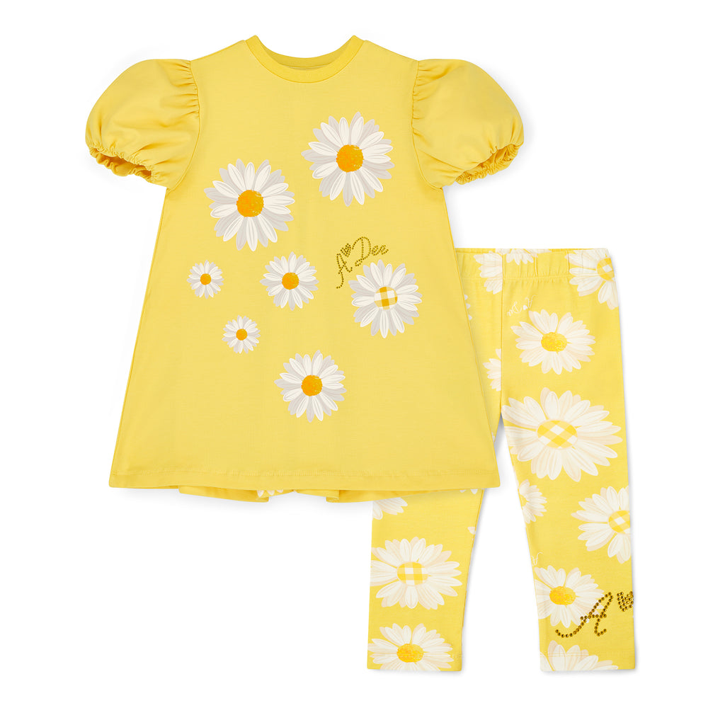 SS25 ADee DELILAH White & Yellow Daisy Print Leggings Set