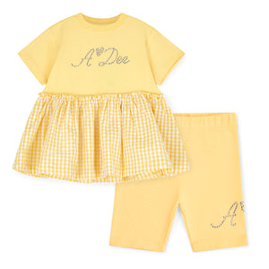 SS25 ADee DIANA Yellow Checked Logo Cycling Shorts Set