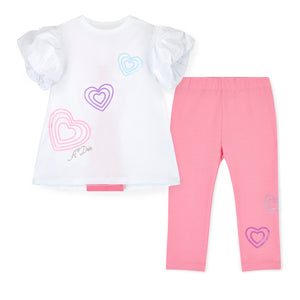 SS25 ADee ELLA White & Pink Hearts Leggings Set