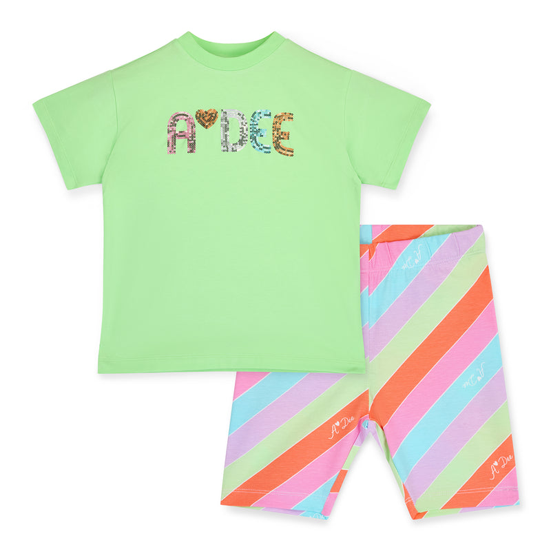 SS25 ADee ELLIE Green Multicoloured Striped Cycling Shorts Set