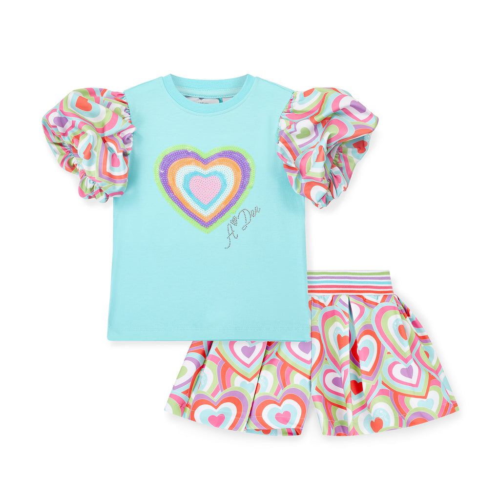 SS25 ADee EMMA Turquoise Heart Print Shorts Set