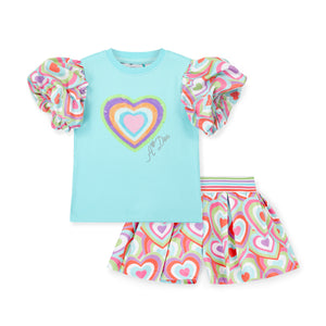 SS25 ADee EMMA Turquoise Heart Print Shorts Set